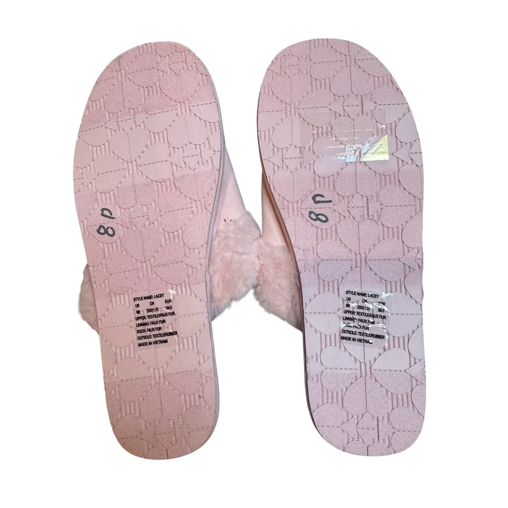 Kate Spade Lacey Pink Faux Fur Bow Slippers Women's‎ Size 9B